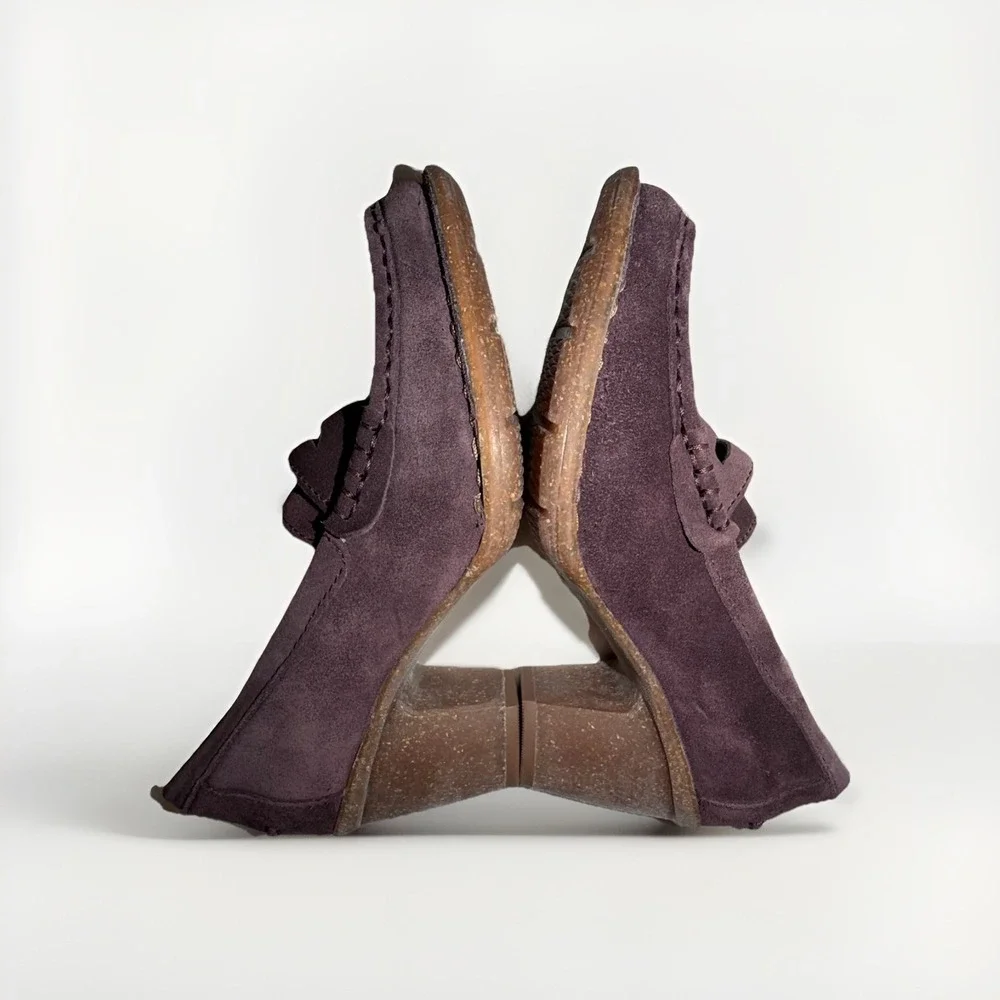 Clarks Unstructured Carleta Belle Womens Purple Suede Heeled Penny Loafer SZ 6.5